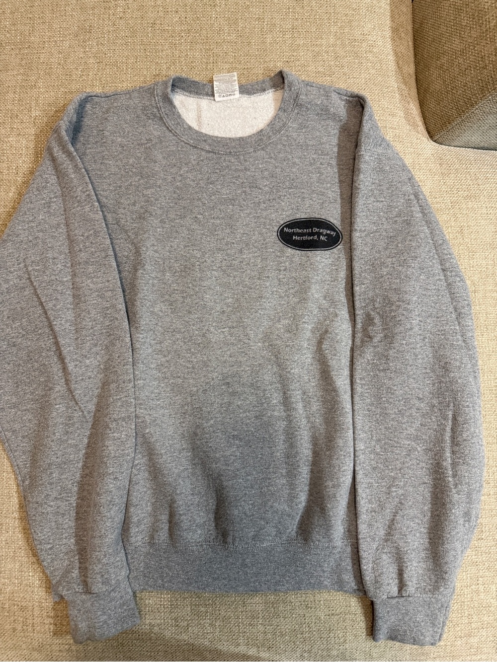 Jerzees Gray Crewneck Sweatshirt with Small Chest Patch